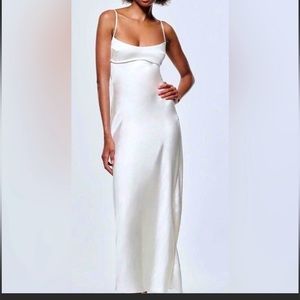 Zara Satin Effect Cut Out Midi Dress, White, Size Small, NWT